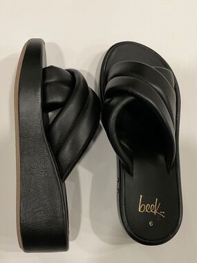BEEK Black Wedge Slide Platform Sandal Size 6 LIKE NEW